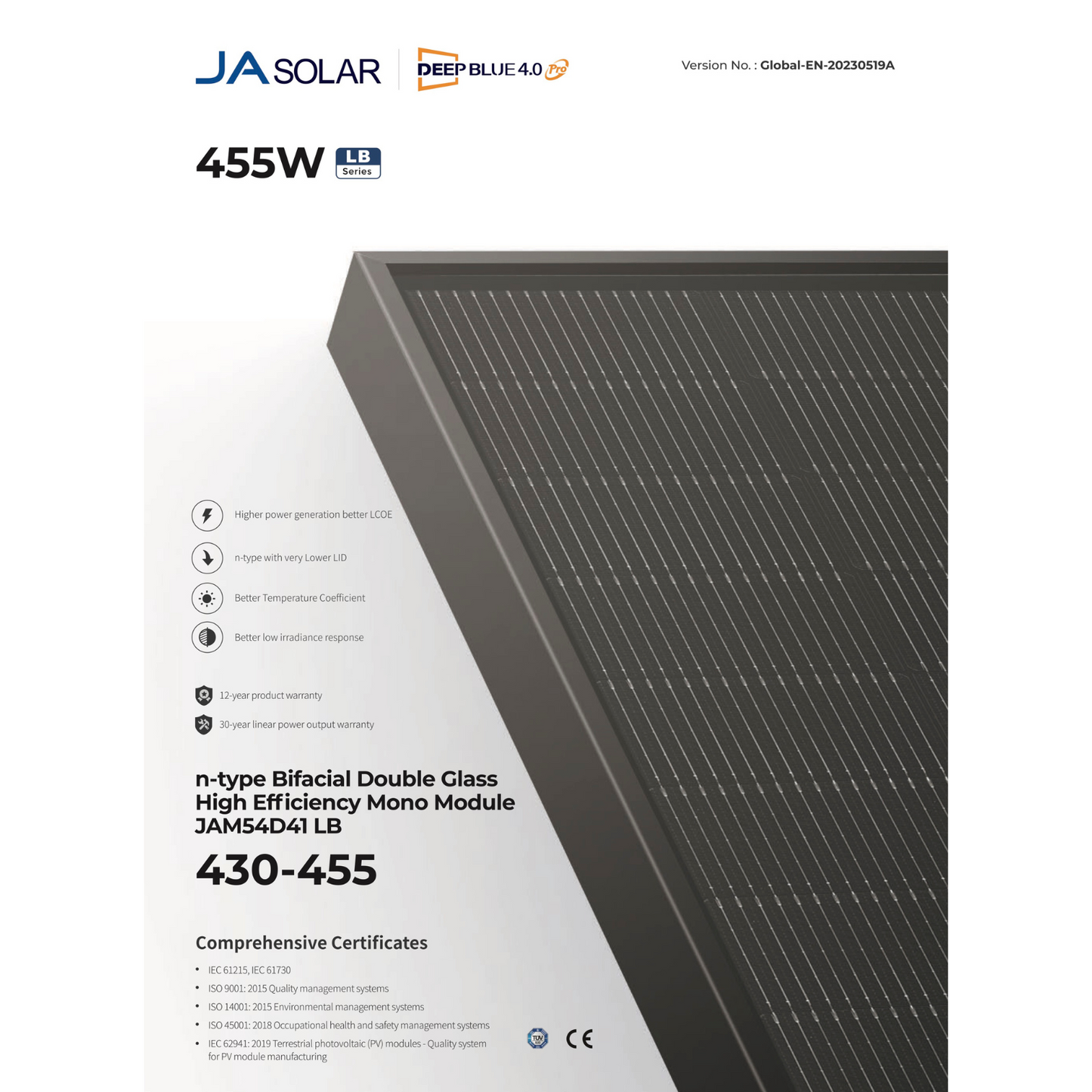 JA Solar 445W, Glas-Glas, Full Black, Bifacial (JAM54D41)