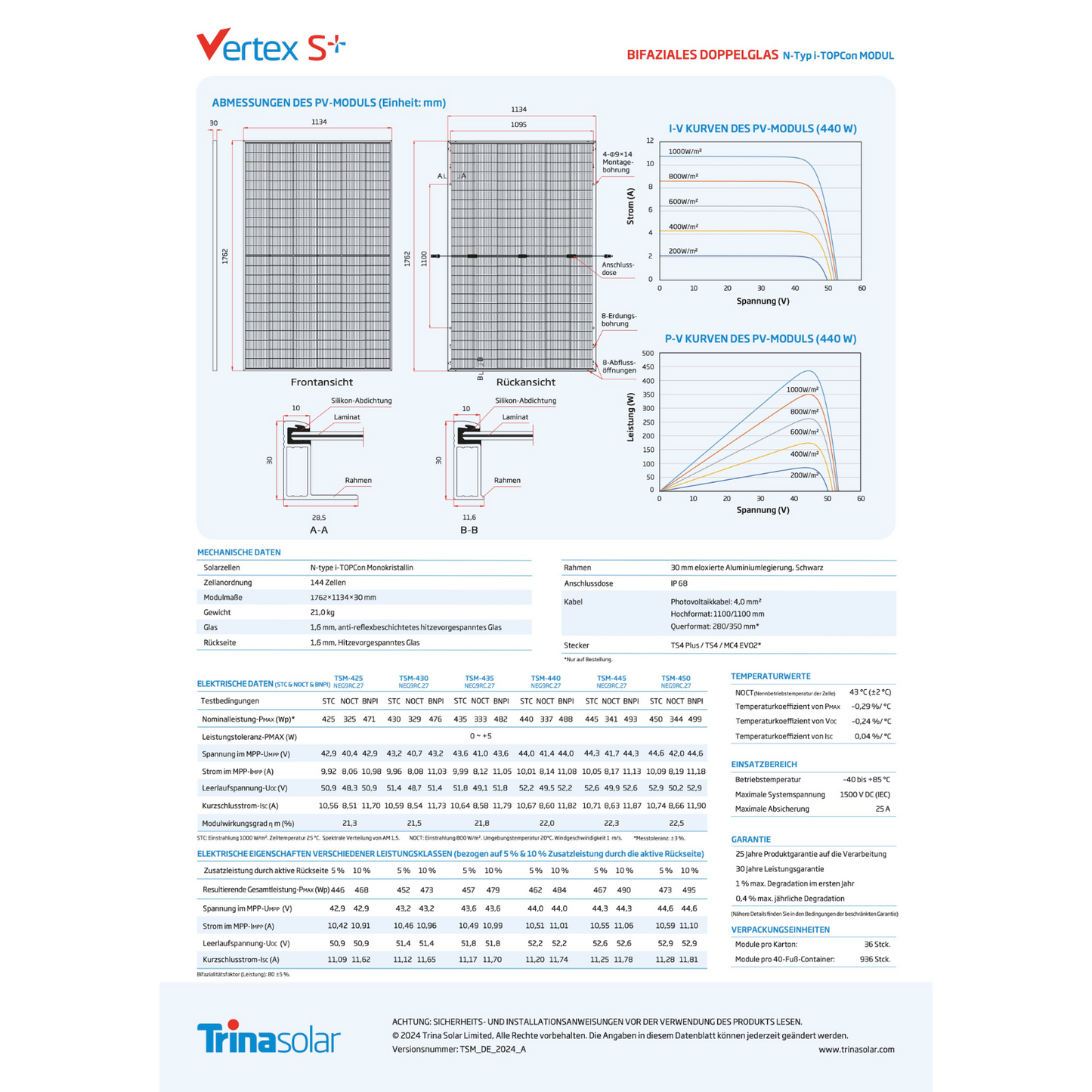 Trina 455W, Glas-Glas, Full Black, Bifacial (NEG9R.28)